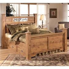 Signature Design By Ashley Bittersweet Queen Poster Bed With Under Bed Storage Pine Bedroom Furniture Rustic Bedroom Design Bed Frame Design