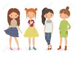 Moda Chicas Con Estilo. Ilustración Vectorial De Dibujos Animados  Ilustraciones svg, vectoriales, clip art vectorizado libre de derechos.  Image 82660185