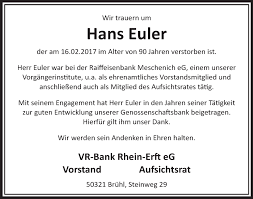Von altersvorsorge über girokonto bis versicherung: Traueranzeigen Von Hans Euler Wirtrauern
