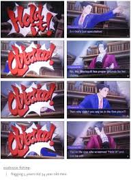 In real life, an objection is generally raised prior to pointing out that someone in court is breaking a rule of trial proceedings. Objection Aceattorney