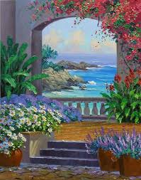 Intermediate Painting Idea Beautiful Seaside Terrace Murmuring Surf By Mikki Senkarik Sequin Gardens Mural Painting Art Painting Beautiful Art For your acrylic painting lessons, intermediate level, i recommend these books that will help you with your developing intermediate skills.