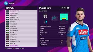 Napoli Players Faces Ratings Pes 2020 Youtube