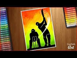 How To Draw Cricket Batsman Playing And Wicket Keeper Oil Pastels Drawing Tutorial Step By St Abstract Art Painting Diy Oil Pastel Drawings Pastel Drawing