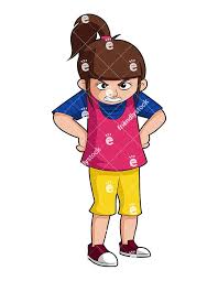 A Mad Little Girl With Her Hands On Hips Wearing A Mean Expression Royalty Free Vector Clipart Of A Mad Little Girl St Cartoons Vector Vector Clipart Cartoon