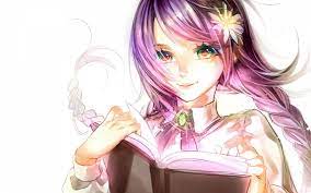 4 anime images in gallery. Anime Girl Purple Hair Green Eyes With Flower And Book Wallpaper 2560x1600 817620 Wallpaperup