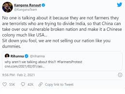 Kangana ranaut and diljit dosanjh fight over rihanna and farmers' protest. Twitter Removes Kangana Ranaut Tweet On Farmers Protest