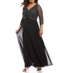 Jkara Plus Size V Neck Sequin 3 4 Sleeve Gown Dillards