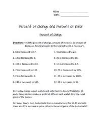Percent Of Change And Percent Of Error Practice Sheet 7 Rp 3 Percent Of Change Middle School Math Resources Middle School Math