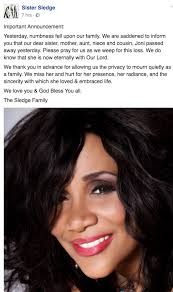 Joni Sledge dead: Sister Sledge singer dies aged 60