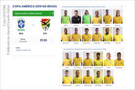 Foram relacionados 23 jogadores para disputa, que começa no dia 14 de junho. Adversario Do Brasil Na Estreia Bolivia Tem Apenas Uma Vitoria Nas Ultimas Sete Edicoes De Copa America Ultimo Triunfo Na Competicao Foi Em Junho De 2015 Quando La Verde Venceu O Equador