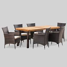 Looking to buy teak lounge chair? Amazon Com Christopher Knight Home Randy Outdoor 7 Piece Acacia Wood And Wicker Dining Set With Cushions Teak Finish In Multibrown Beige Rustic Metal Garden Outdoor