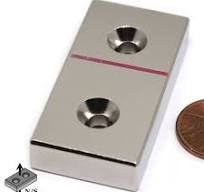 N45 56 LB Pull Block Magnet 2x1x3/8" w/ 2 #8 Countersunk Hole Neodymium  Magnet