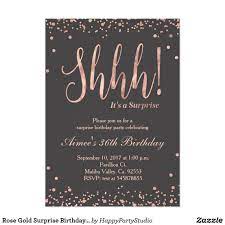 Check spelling or type a new query. Rose Gold Surprise Birthday Party Invitation Zazzle Com In 2021 Confetti Birthday Party Birthday Party Invitations Surprise Birthday Invitations