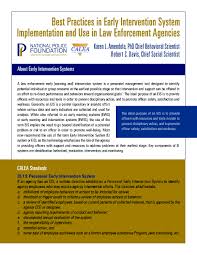 Best Practices In Early Intervention System Implementation And Use In Law Enforcement Agencies National Police Foundation