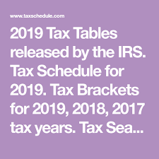 2019 Tax Tables Released By The Irs Tax Schedule For 2019 Tax Brackets For 2019 2018 2017 Tax Years Tax Season 2 Tax Table Tax Brackets Federal Income Tax