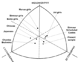 somatoplots of mean somatotypes of female adolescents of