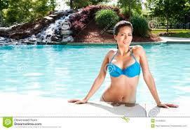 Tropical Woman At Pool Stock Photo Image Of Flower Beauty 31334804