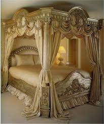 Have a question about caledonian victorian inspired luxury antique white cal king poster canopy bedroom set? Fabulous Gold Colored Victorian Style Canopy Bed With Gold Curtain Create An Enjoyable And Splendid Nuance Luxurious Bedrooms Elegant Bedroom Bedroom Styles