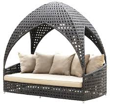Javion 93.31'' wide outdoor patio daybed with cushions. Alexander Rose Ocean Rattan Garden Daybed With Roof And Cushions 1 829 99