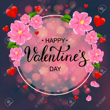 Maybe you would like to learn more about one of these? Happy Valentine S Day Card With Pink Flowers Hand Lettering Red Hearts On Bokeh Background Vector Illustration Design For Menu Card Invitation Royalty Free Cliparts Vectors And Stock Illustration Image 91855748