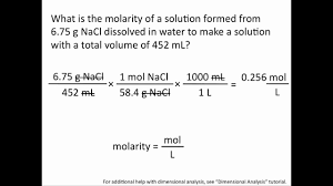 Molar mass of k = 39.1 g. Molarity Chemistry Tutorial Youtube