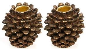 Create your own candle votive or candle holder center pieces for your dining tables and that too so pinecone scented soy candles: Pair Of 2 Pine Cone Taper Candle Holders Table Decor Christmas And Winter Holiday Crafts Factory Direct Craft