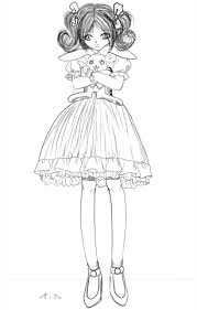 Ausmalbild Anime Mädchen Mit Stoffhasen Von Gabriela
