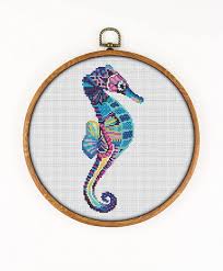 Cross stitch pattern embroidery designs by soeasypattern on etsy. Amazon Com Mandala Seahorse K202 Counted Cross Stitch Kit 2 Threads Needles Fabrick And 4 Printed Color Schemes Inside Embroidery Pattern Kit Arts Crafts Sewing