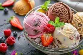 ice cream scoops with fresh berries