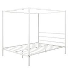 Matte black powdercoated iron streamlines the classic canopy bed in dramatic silhouette. Boyel Living White Metal Framed Queen Canopy Platform Bed With Built In Headboard No Box Spring Needed Classic Design Ly Mf193126aak The Home Depot