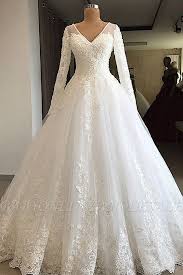 Gorgeous V Neck Long Sleeve Lace Wedding Dress Babyonlinedress White Princess Bridal Gowns Online Long Sleeve Wedding Dress Lace Ball Gowns Wedding Cheap Long Sleeve Wedding Dresses
