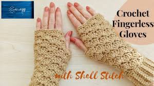 Crochet a foundation chain with a multiple of 8 + 3 stitches. Crochet Fingerless Gloves With Shell Stitch Beginner Friendly Tutorials Youtube