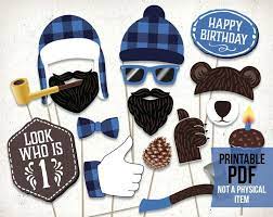 Lumberjack Photo Props Blue First Birthday Printable Pdf Etsy First Birthday Photos Second Birthday Photos Photo Booth Props