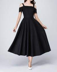 Vintage Off Shoulder Maxi Dress Black Dress 50s Dress Fit And Flare Dress Swing Dress Linen Dress Long Cocktail Dress For Women 1576 In 2021 Black Off Shoulder Dress Linen Maxi