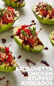 Bruschetta Chicken Stuffed Avocados Mean Zero Guilt Recipe Recipes Avocado Recipes Bruschetta Chicken