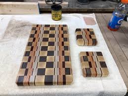Maple Ash Oak Walnut Purpleheart Padauk Cutting Board And Hot Pads Reached The Bottom Of The Scrap Bin Woodworking