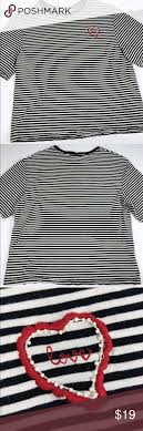 Black And White Striped Shirt H M H M Black White Stripe Tee Embroidered Heart Love White Striped Tee Ladies Tee Shirts Striped Tee