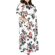 Hooyon Women S Casual Floral Printed Long Maxi Dress With Pockets S 5xl At Amazon Women S Cloth Vintage Midi Dresses Printed Maxi Dress Plus Size Maxi Dresses