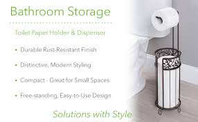 Having a toilet paper close by the toilet would save everyone's day. Amazon Com Mdesign Metal Freestanding Toilet Paper Roll Holder Stand And Dispenser With Storage For 3 Rolls Of Reserve Toilet Tissue For Bathroom Storage Organizing Holds Mega Rolls Floral Pattern