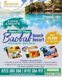 Travel Tours Flyer Barefoot Adventures Baobab Beach Resort 3 Days 2 Nights Mombasa Package Travel Brochure Design Travel Poster Design Brochure Design Creative