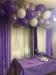 Cheap Easy Diy Decorations All You Need Is Tape Streamers Balloons Purple White G Purple Birthday Party Birthday Party For Teens Purple Party Decorations