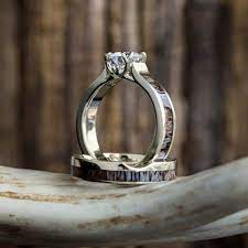 Moissanite Bridal Set Deer Antler Engagement Ring With Band 3570 In 2020 Antler Engagement Ring Camo Wedding Rings Antler Rings Women