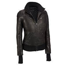 Black Rivet Knit Collar Faux Leather Bomber W Storm Cuffs Bomb Leather Jackets Women Faux Leather Bomber Leather