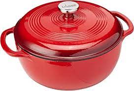 The color porcelain enamel on cast iron can be used on gas, electric lodge color porcelain enamel on cast iron cookware is cast from molten iron in individual sand molds. Lodge Farbe Dutch Oven 6 Qt Rot Amazon De Kuche Haushalt
