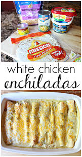 White Chicken Enchiladas With A Sour Cream Chile Sauce Sooo Good Easy Dinner Recipe Cream Sauce Recipes Mexican Food Recipes Food