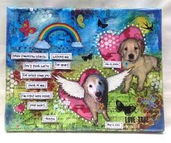 Pet Loss Art Gift Pet Rememberance Collage Rainbow Bridge Etsy Mixed Media Art Canvas Canvas Art Gifts Bridge Art