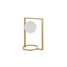 The glass orb shade is supported by a slim metal base. Geometric Brushed Gold Table Light Opal Glass Lighting Company Uk