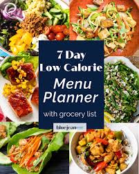 7 Day Menu Planner Low Calorie Blue Jean Chef Meredith Laurence In 2020 600 Calorie Meals Ingredients For Potato Salad Menu Planners