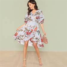 2018 Summer V Neck Short Bishop Sleeve Dress Platya Dlinnye Platya Elegantnyj Stil