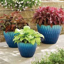 Better Homes Gardens Almeria 17 8 Inch Round Planter Blue Walmart Com In 2020 Fall Container Gardens Large Plant Pots Large Flower Pots